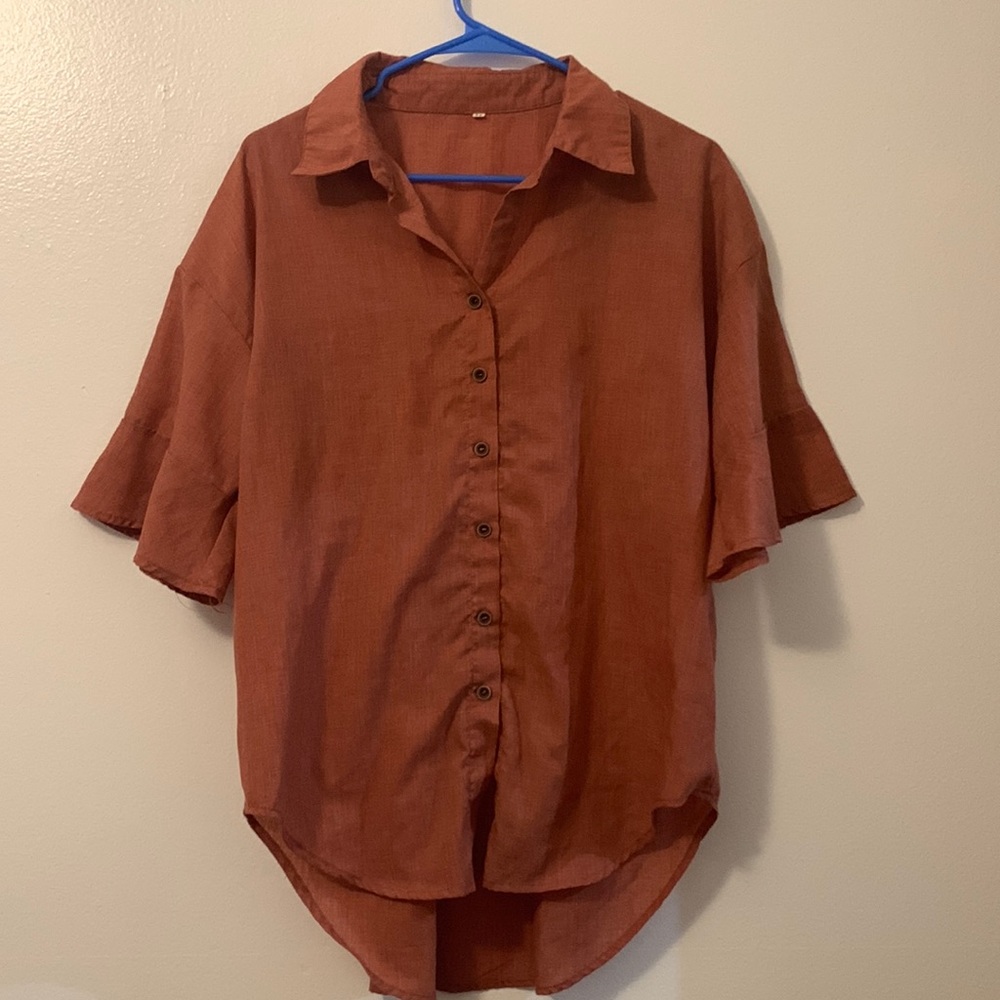 Womens medium red button down shirt blouse